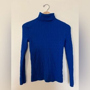 Talbots Womens Blue CableKnit Turtleneck Sweater Supersoft Solid Cozy Medium